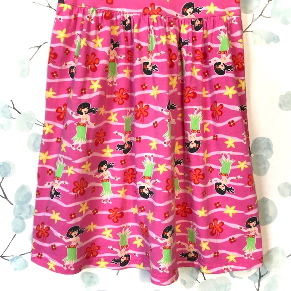 Kids Summer Floral Stripe Pink Red Yellow Hawaiian Hula Dress Oriental Trading - Picture 4 of 10